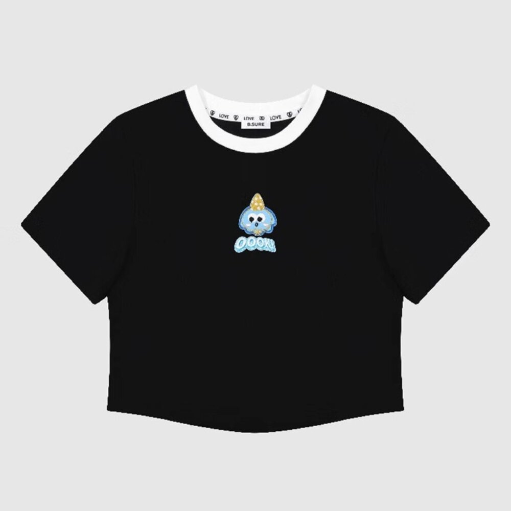 B.Sure Black Letter Cartoon Short-Sleeved T-Shirt